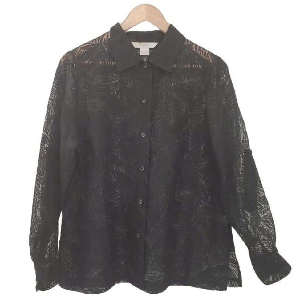 TanJay Petites  Sheer Plants Print Blouse
